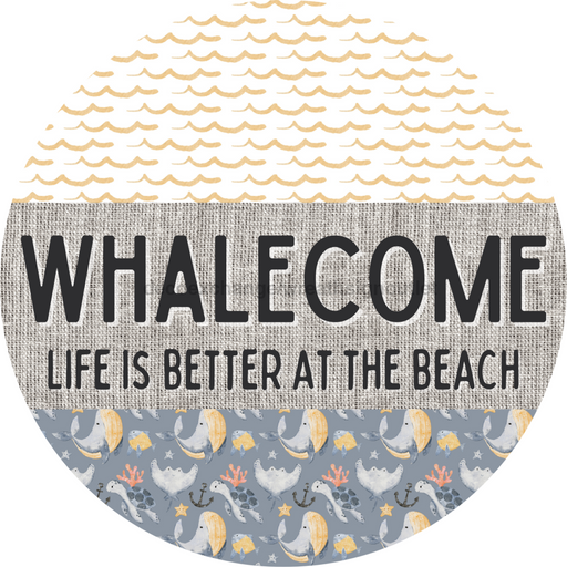 Door Hanger, Funny Nautical Sign, Whalecome Sign, Whale Sign, Beach Sign, Turtle Sign, 18" Wood Sign, Round Sign, DecoExchange - DecoExchange®