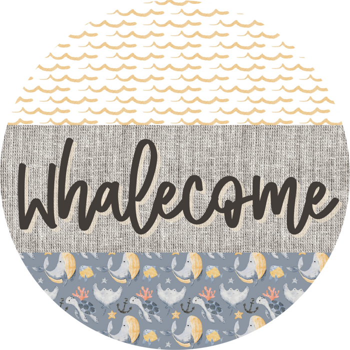 Door Hanger, Funny Nautical Sign, Whalecome Sign, Whale Sign, Beach Sign, Turtle Sign, 18" Wood Sign, Round Sign, DecoExchange - DecoExchange®
