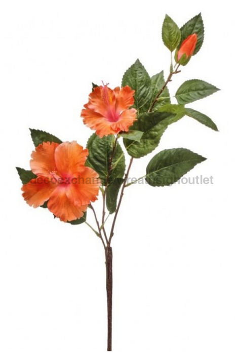 Double Hibiscus & Bud 29’’ Mtf24136-Orng Greenery