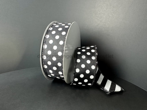 Dbl Sided Blk Stn-Wht Dots/Blk-Wht Glt Cndy Cn Strp 1.5’’X10Y D73582-09-20 Ribbon