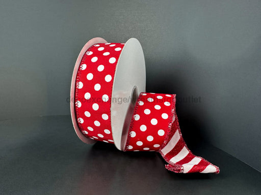 Dbl Sided Rd Stn-Wht Dots/Rd-Wht Glt Cndy Cn Strp 1.5’’X10Y D73581-09-12 Ribbon