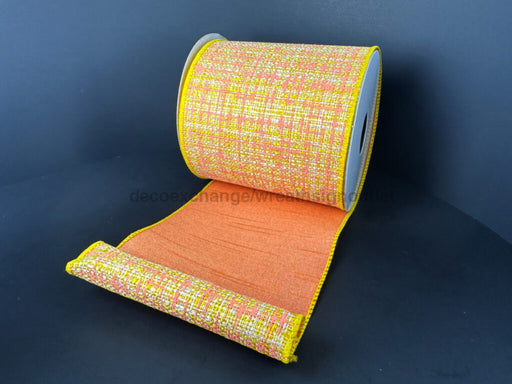 Double Sided Ylw-Peach Tweed-Peach Dupioni 4’’X10Y D42511-04-23 Ribbon