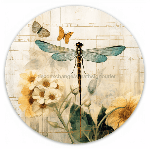 Dragonfly Sign Spring Dco-00885 For Wreath 10 Round Metal