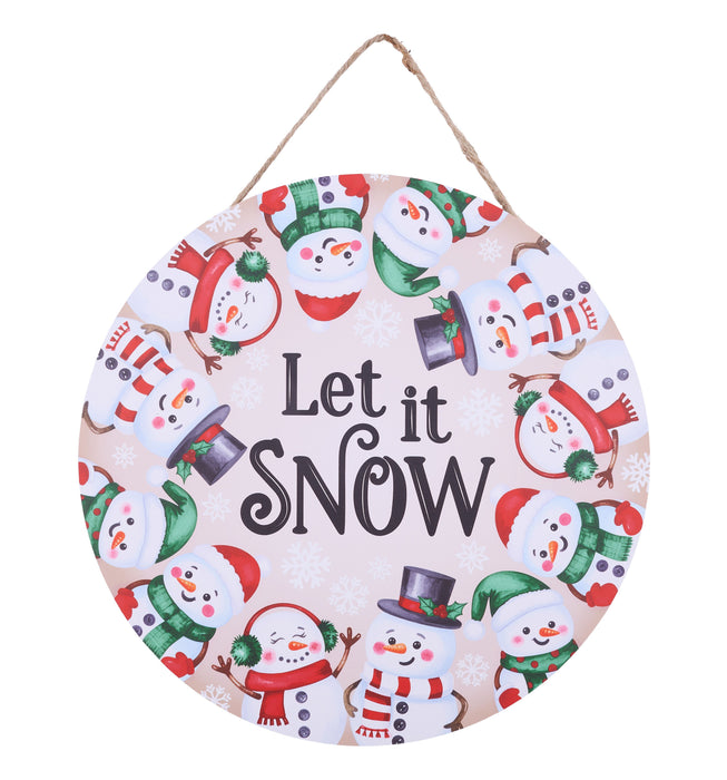 10.5"DIA Let It Snow W/Snowmen Sign Natural/Red/Emerald/Black/White AP7474M9