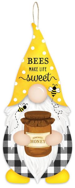 13.25"H x 5.75"L BEE/SWEET Gnome Shape Black/White/Yellow AP7131