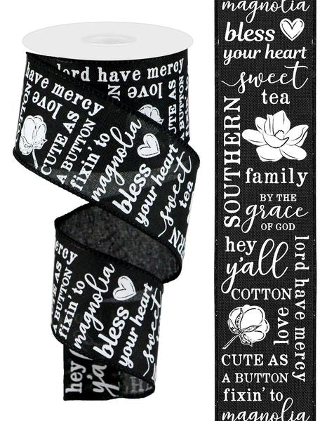 2.5"X10YD Southern Charm on Royal Black/White RGA103102