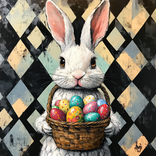 Easter Rabbit Sign, DCO-13277, Sign For Wreath, 10x10" Metal Sign