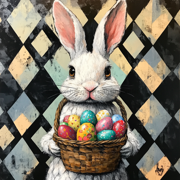 Easter Rabbit Sign, DCO-13277, Sign For Wreath, 10x10" Metal Sign