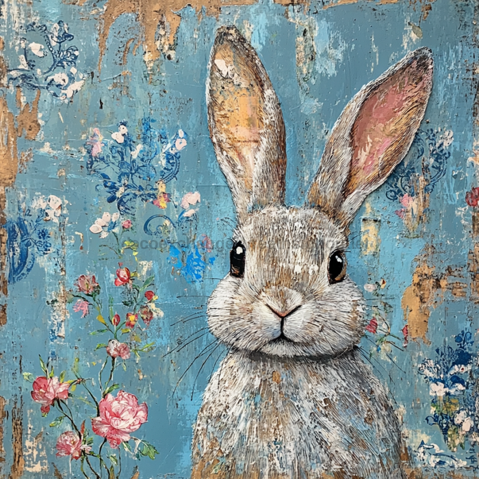 Easter Rabbit Sign, DCO-13285, Sign For Wreath, 10x10" Metal Sign