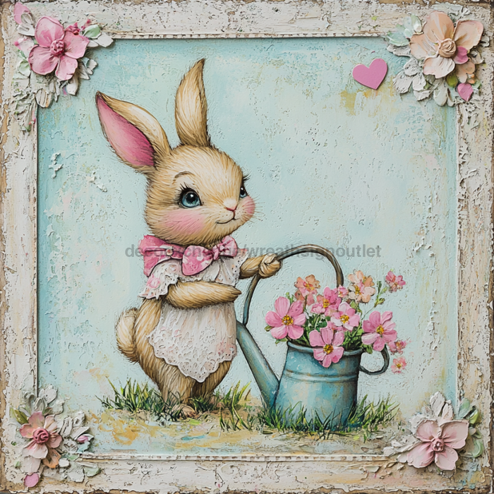 Easter Sign, Bunny Hearts,, DCO-12643, Sign For Wreath, 10x10" Metal Sign