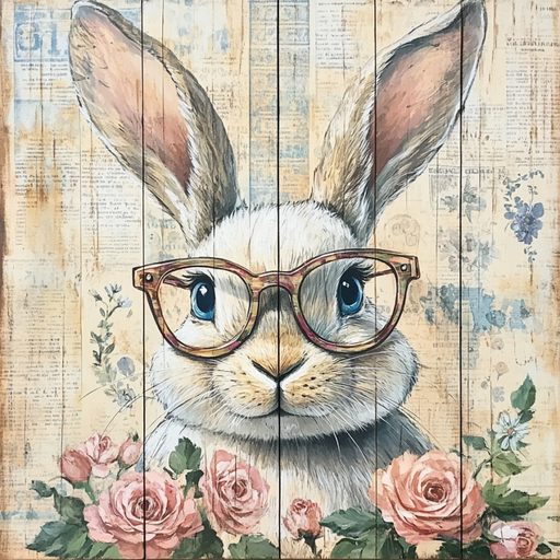 Easter Sign, Bunny in Glasses,, DCO-12649, Sign For Wreath, 10x10" Metal Sign