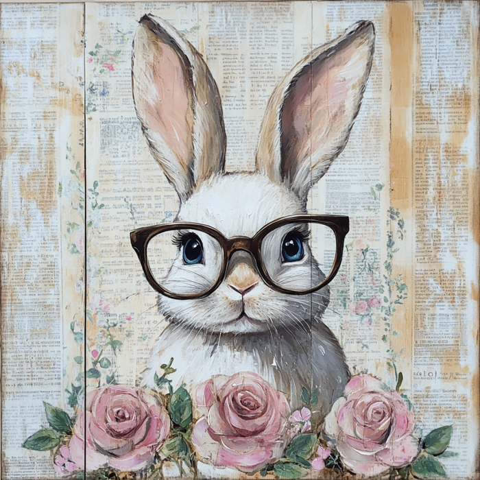 Easter Sign, Bunny in Glasses,, DCO-12650, Sign For Wreath, 10x10" Metal Sign