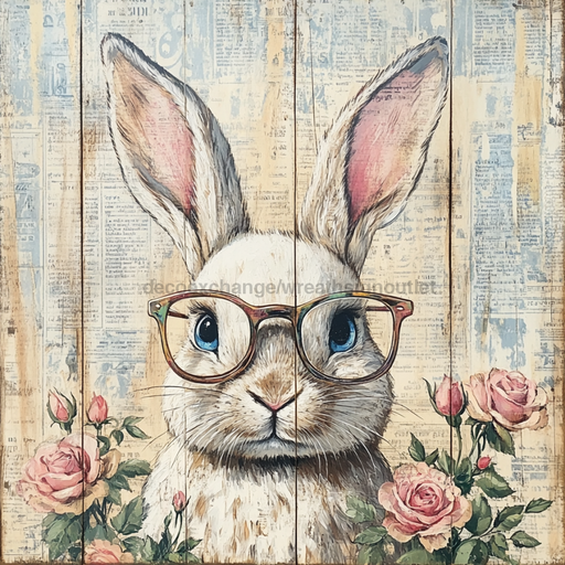 Easter Sign, Bunny in Glasses,, DCO-12652, Sign For Wreath, 10x10" Metal Sign