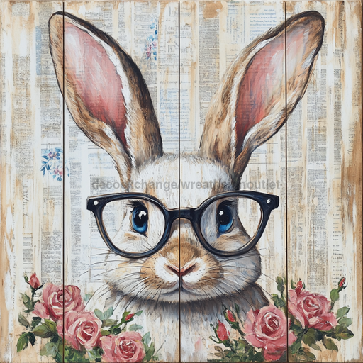 Easter Sign, Bunny in Glasses,, DCO-12655, Sign For Wreath, 10x10" Metal Sign