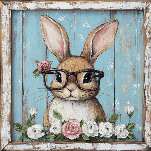Easter Sign, Bunny in Glasses,, DCO-12661, Sign For Wreath, 10x10" Metal Sign