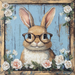 Easter Sign, Bunny in Glasses,, DCO-12664, Sign For Wreath, 10x10" Metal Sign