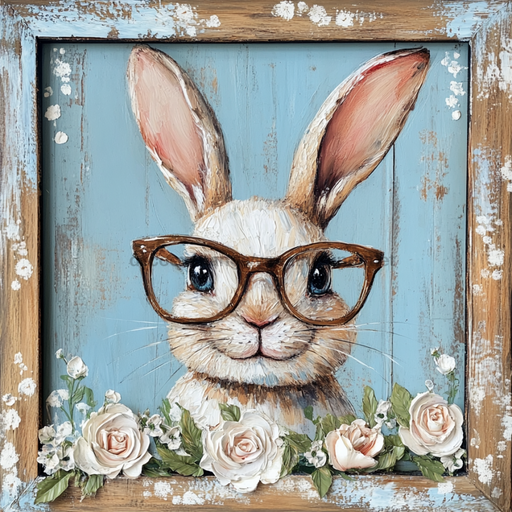 Easter Sign, Bunny in Glasses,, DCO-12665, Sign For Wreath, 10x10" Metal Sign