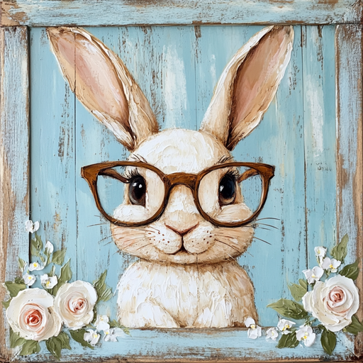 Easter Sign, Bunny in Glasses,, DCO-12666, Sign For Wreath, 10x10" Metal Sign