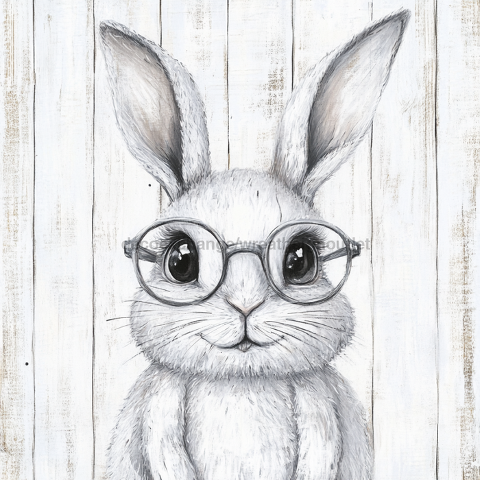 Easter Sign, Bunny in Glasses,, DCO-12669, Sign For Wreath, 10x10" Metal Sign