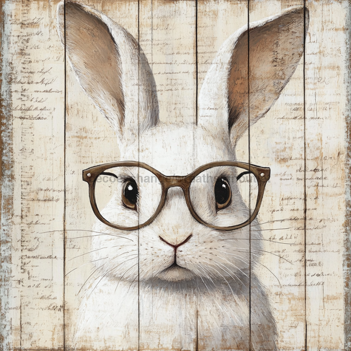 Easter Sign, Bunny in Glasses,, DCO-12672, Sign For Wreath, 10x10" Metal Sign
