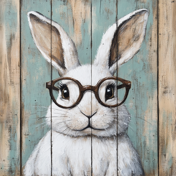Easter Sign, Bunny in Glasses,, DCO-12677, Sign For Wreath, 10x10" Metal Sign