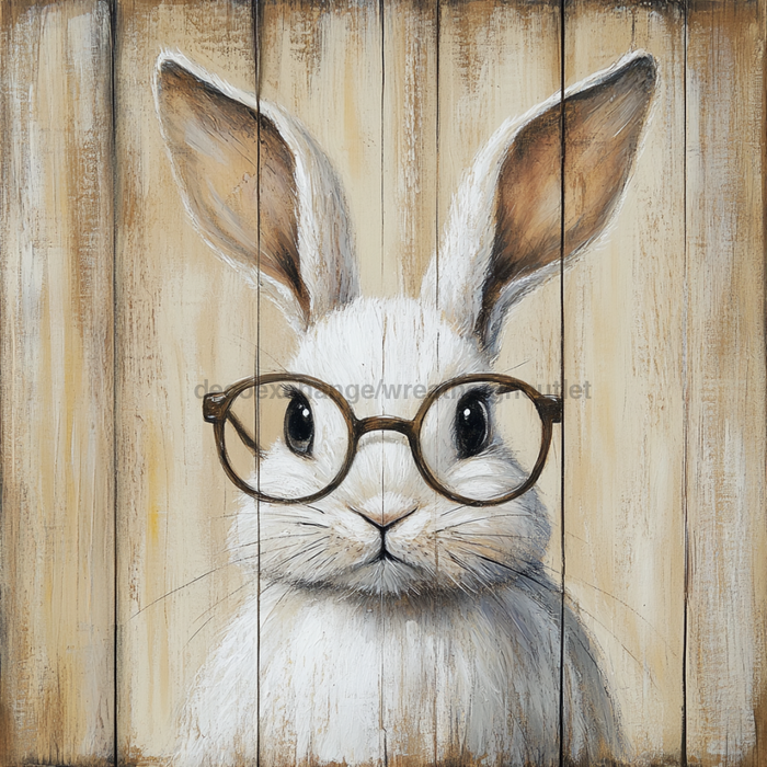 Easter Sign, Bunny in Glasses,, DCO-12679, Sign For Wreath, 10x10" Metal Sign
