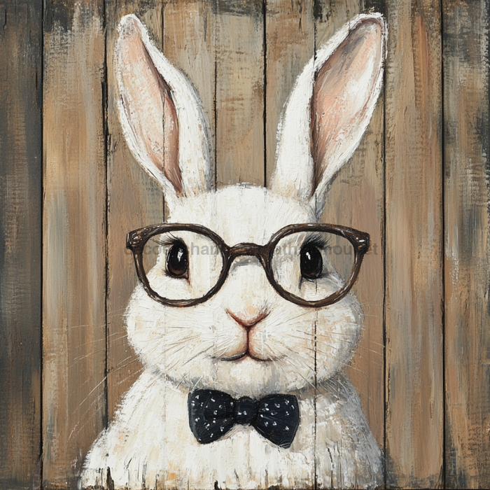 Easter Sign, Bunny in Glasses,, DCO-12680, Sign For Wreath, 10x10" Metal Sign