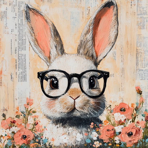 Easter Sign, Bunny in Glasses,, DCO-12801, Sign For Wreath, 10x10" Metal Sign