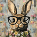 Easter Sign, Bunny in Glasses,, DCO-12803, Sign For Wreath, 10x10" Metal Sign