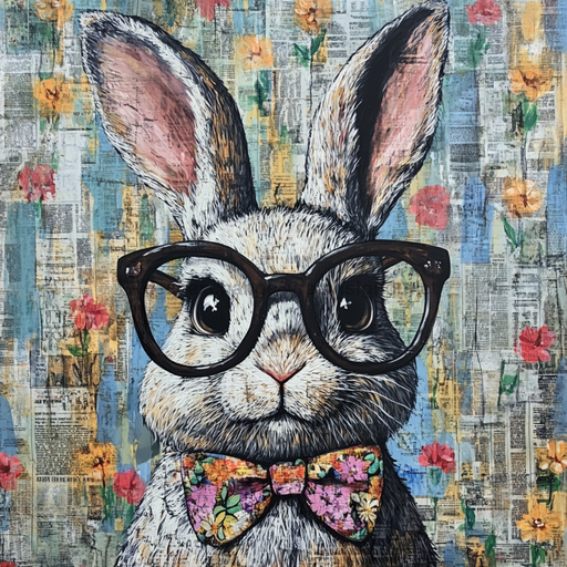 Easter Sign, Bunny in Glasses,, DCO-12805, Sign For Wreath, 10x10" Metal Sign