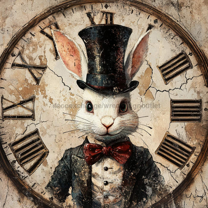 Easter Sign, Bunny in Hat, DCO-12683, Sign For Wreath, 10x10" Metal Sign