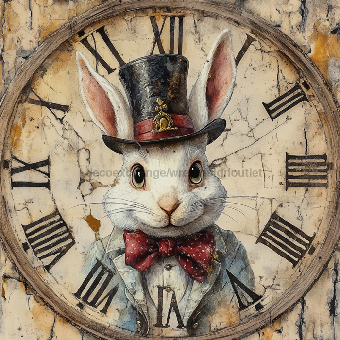Easter Sign, Bunny in Hat,, DCO-12685, Sign For Wreath, 10x10" Metal Sign