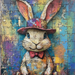 Easter Sign, Bunny in Hat,, DCO-12696, Sign For Wreath, 10x10" Metal Sign