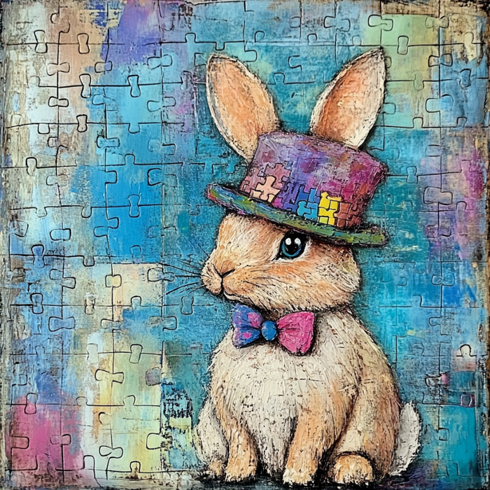 Easter Sign, Bunny in Hat,, DCO-12701, Sign For Wreath, 10x10" Metal Sign