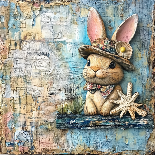 Easter Sign, Bunny in Hat,, DCO-12712, Sign For Wreath, 10x10" Metal Sign