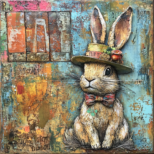 Easter Sign, Bunny in Hat,, DCO-12713, Sign For Wreath, 10x10" Metal Sign