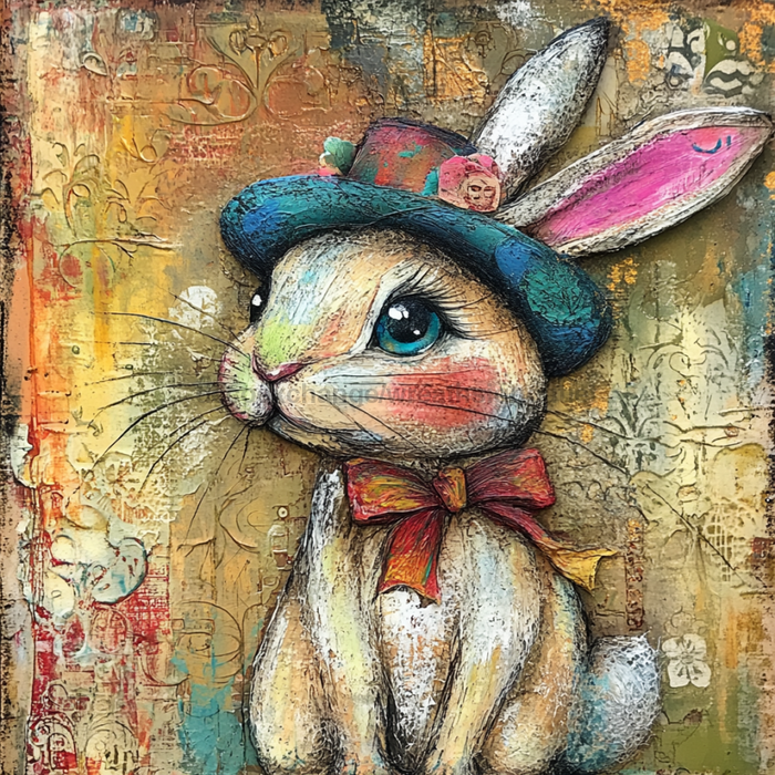 Easter Sign, Bunny in Hat,, DCO-12714, Sign For Wreath, 10x10" Metal Sign