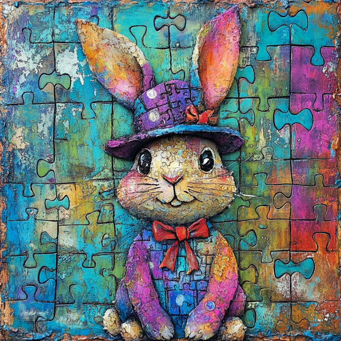 Easter Sign, Bunny in Hat,, DCO-12722, Sign For Wreath, 10x10" Metal Sign