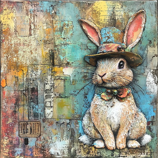Easter Sign, Bunny in Hat,, DCO-12727, Sign For Wreath, 10x10" Metal Sign