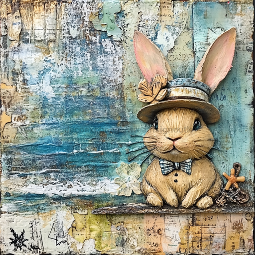 Easter Sign, Bunny in Hat,, DCO-12728, Sign For Wreath, 10x10" Metal Sign