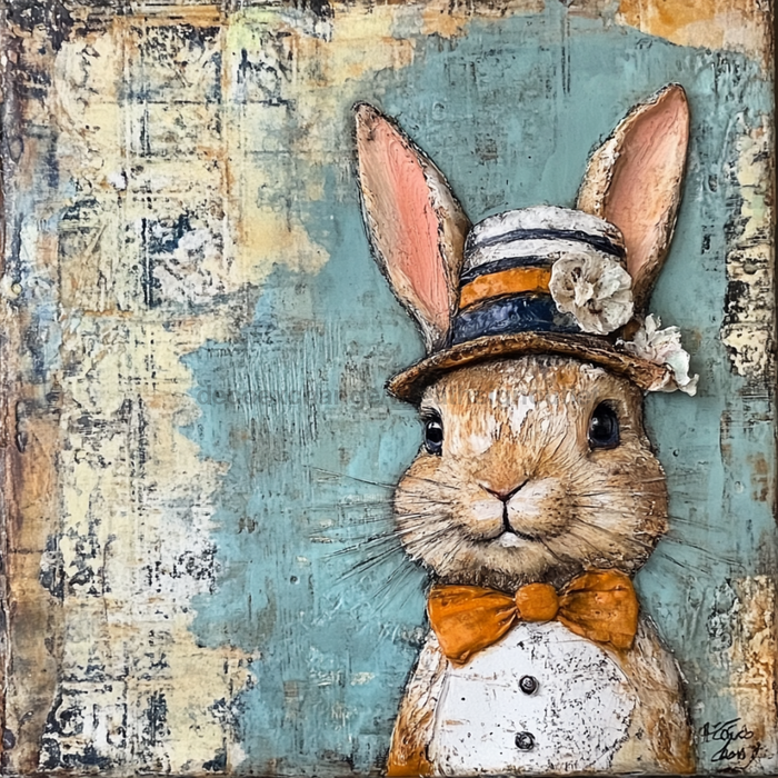 Easter Sign, Bunny in Hat,, DCO-12730, Sign For Wreath, 10x10" Metal Sign