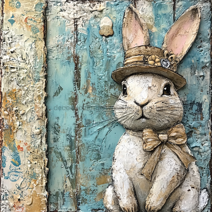 Easter Sign, Bunny in Hat,, DCO-12734, Sign For Wreath, 10x10" Metal Sign