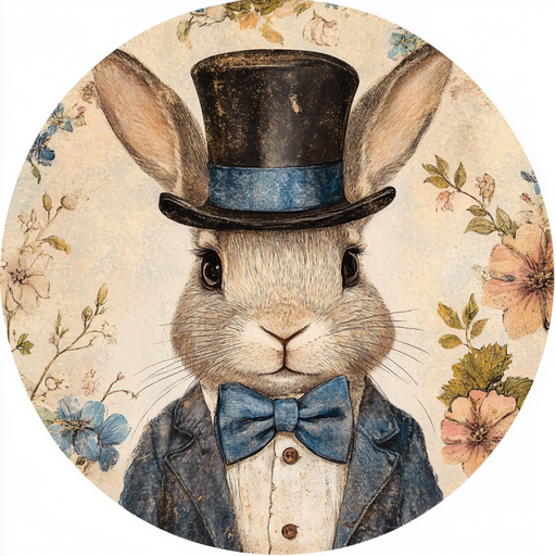 Easter Sign, Bunny in Top Hat,, DCO-12818, Sign For Wreath, 10" Metal Sign