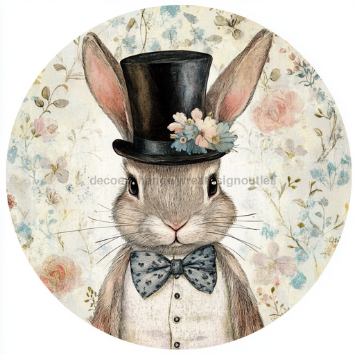 Easter Sign, Bunny in Top Hat, DCO-12824, Sign For Wreath, 10" Metal Sign
