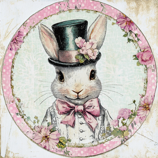 Easter Sign, Bunny in Top Hat, DCO-12825, Sign For Wreath, 10" Metal Sign