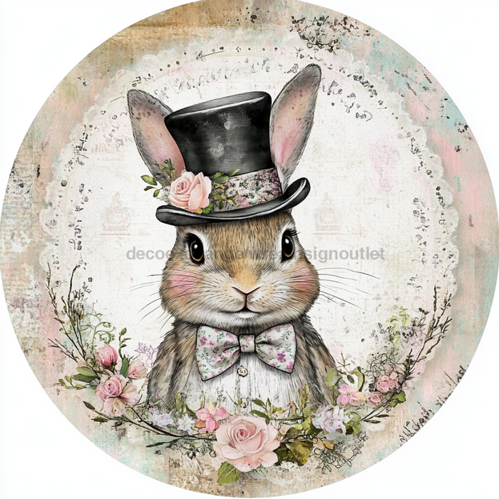 Easter Sign, Bunny in Top Hat, DCO-12827, Sign For Wreath, 10" Metal Sign