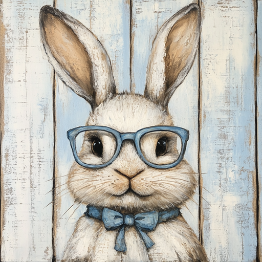 Easter Sign, Bunny with Glasses, DCO-12894, Sign For Wreath, 10x10" Metal Sign
