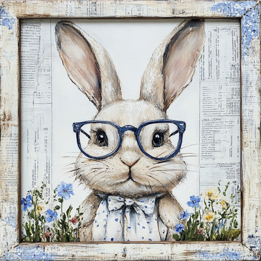 Easter Sign, Bunny with Glasses, DCO-12907, Sign For Wreath, 10x10" Metal Sign