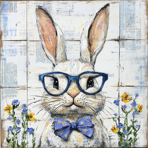 Easter Sign, Bunny with Glasses, DCO-12908, Sign For Wreath, 10x10" Metal Sign