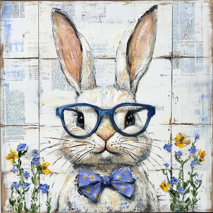 Easter Sign, Bunny with Glasses, DCO-12908, Sign For Wreath, 10x10" Metal Sign